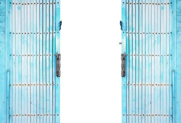 blue sliding door